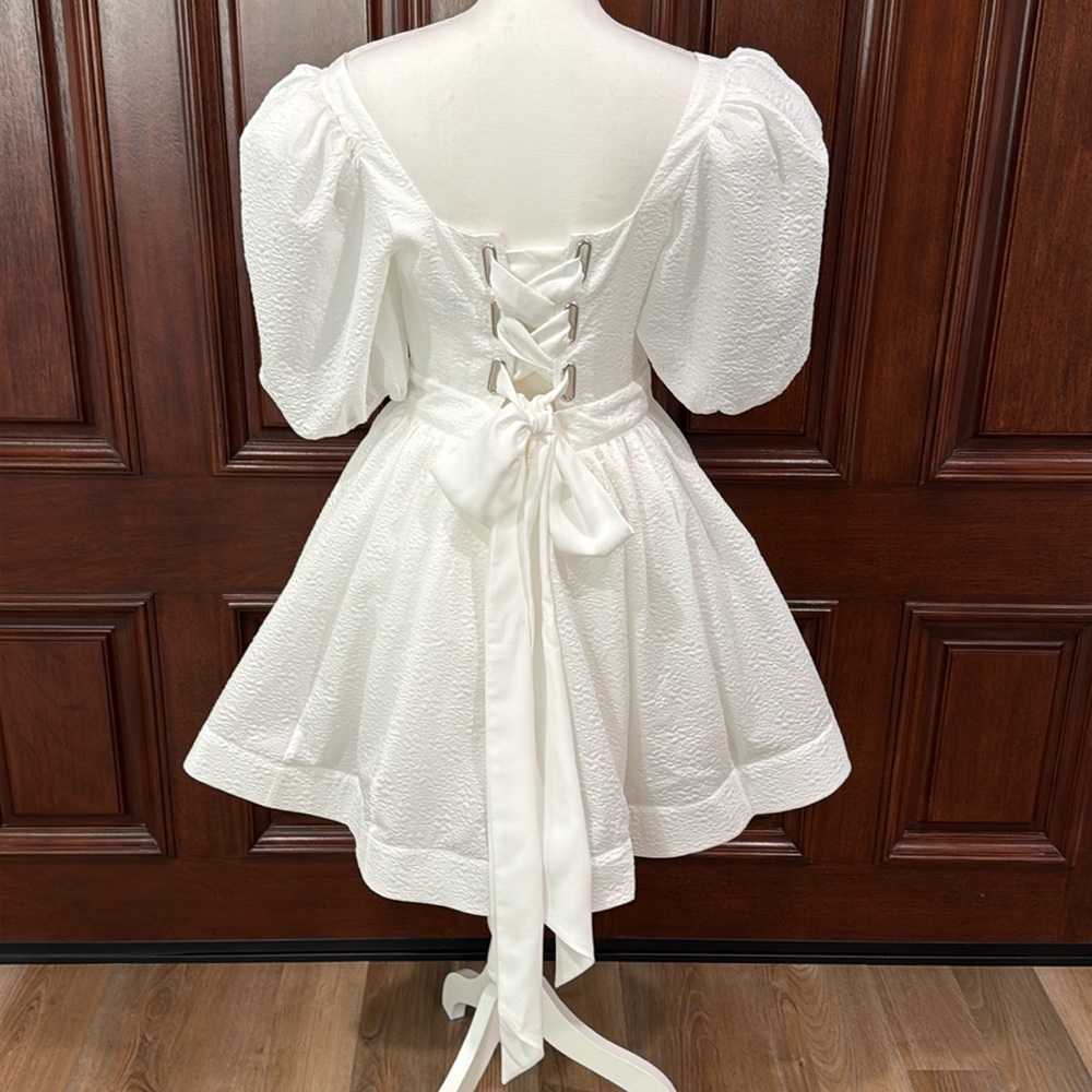 BHLDN Chloe Puff-Sleeve Square-Neck Jacquard Mini Dress - Picture 5 of 15